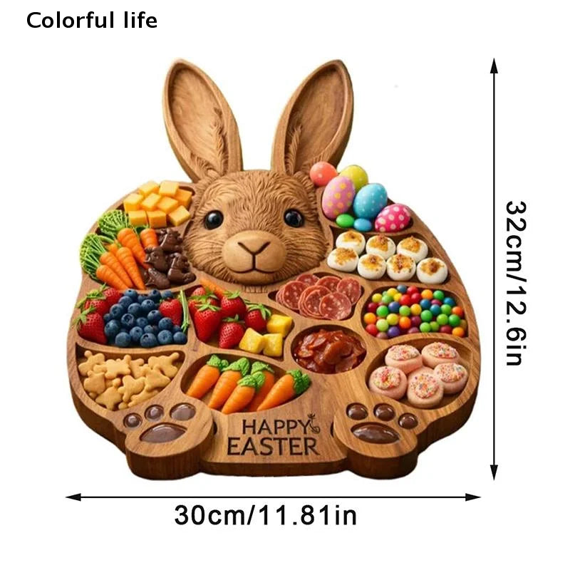 Adorable Rabbit Wooden Charcuterie Board 2026, Easter Bunny Deli Serving Tray with Compartments.