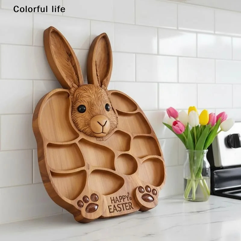Adorable Rabbit Wooden Charcuterie Board 2026, Easter Bunny Deli Serving Tray with Compartments.