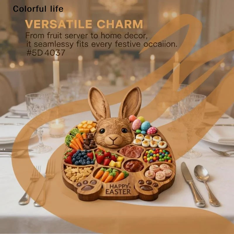 Adorable Rabbit Wooden Charcuterie Board 2026, Easter Bunny Deli Serving Tray with Compartments.
