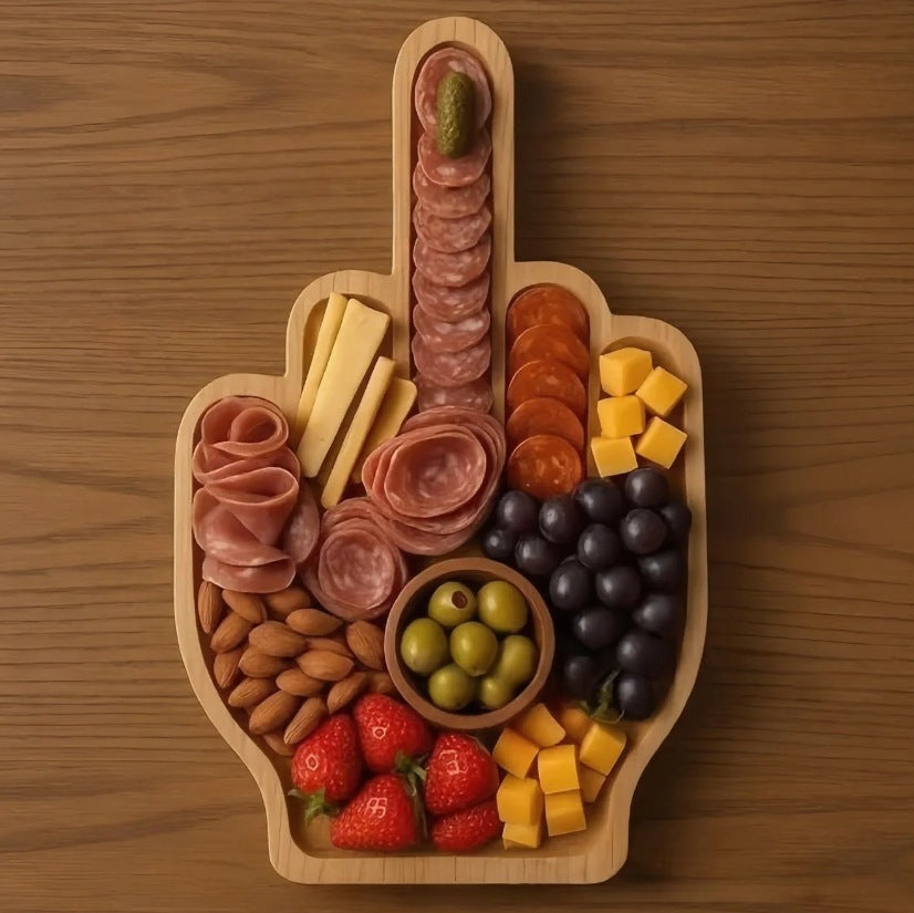 Wooden Cooked Food Platter Middle Finger Interesting