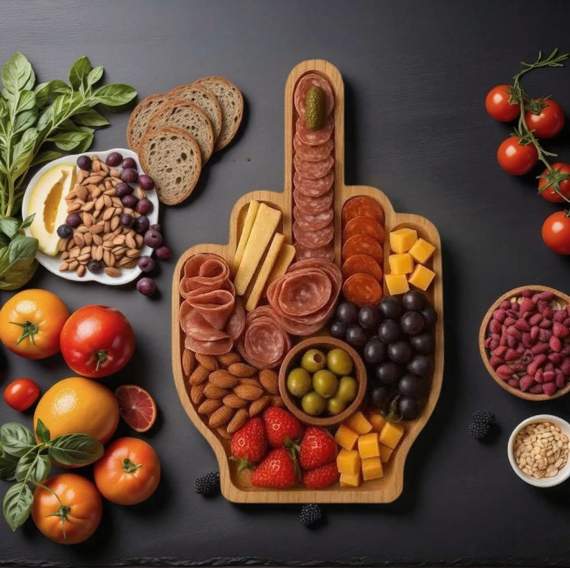 Wooden Cooked Food Platter Middle Finger Interesting
