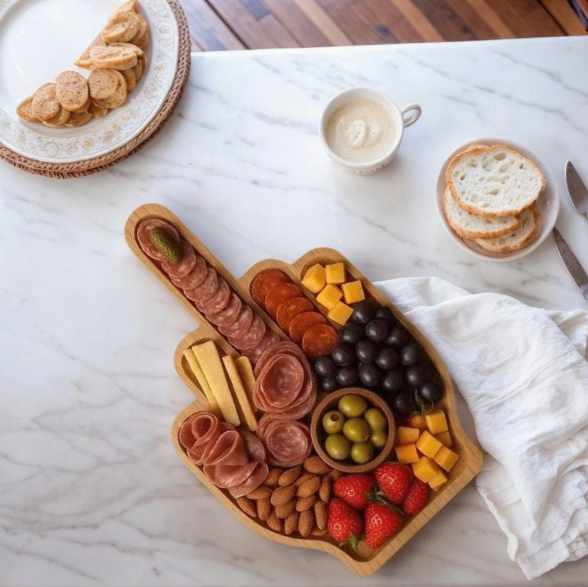 Wooden Cooked Food Platter Middle Finger Interesting